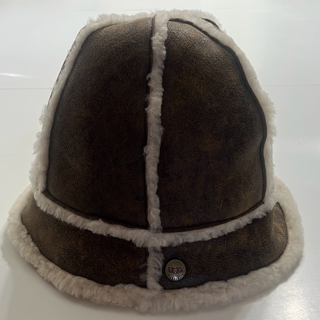 Ugg Dark Brown Shearling Hat With Cream Trim